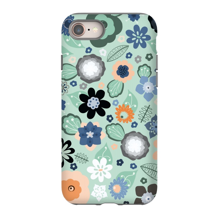 iPhone SE StrongFit Kitsch 70s Flowers in Light Blue by Paula Ohreen