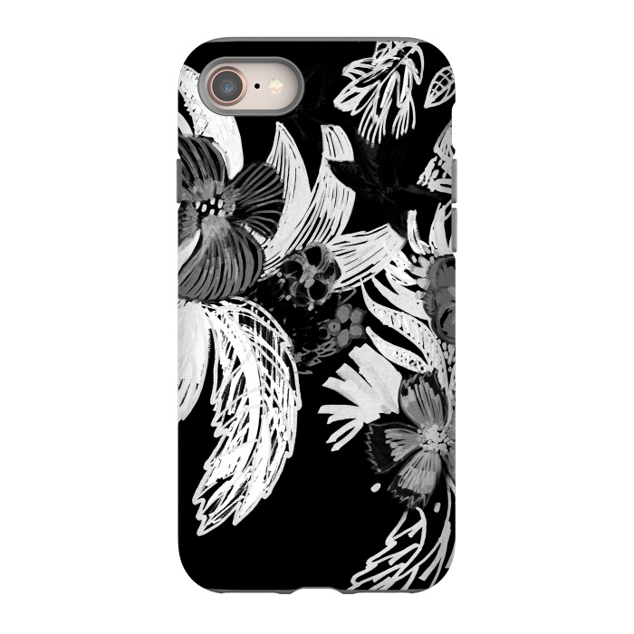 iPhone SE StrongFit Black and white marker sketched flowers by Oana 