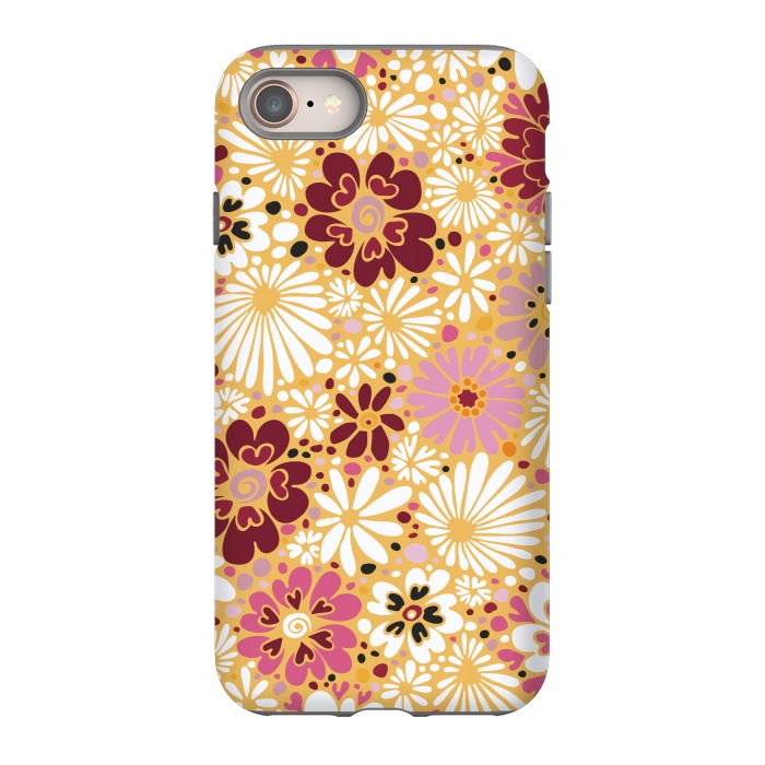 iPhone SE StrongFit 70s Valentine Flowers in Pink, Cream and Yellow by Paula Ohreen