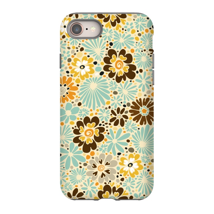 iPhone SE StrongFit 70s Valentine Flowers in Orange, Brown and Blue by Paula Ohreen