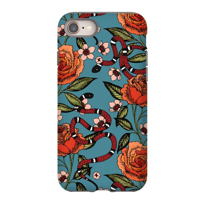 iPhone SE StrongFit Roses and snake. Blue pattern by Julia Badeeva