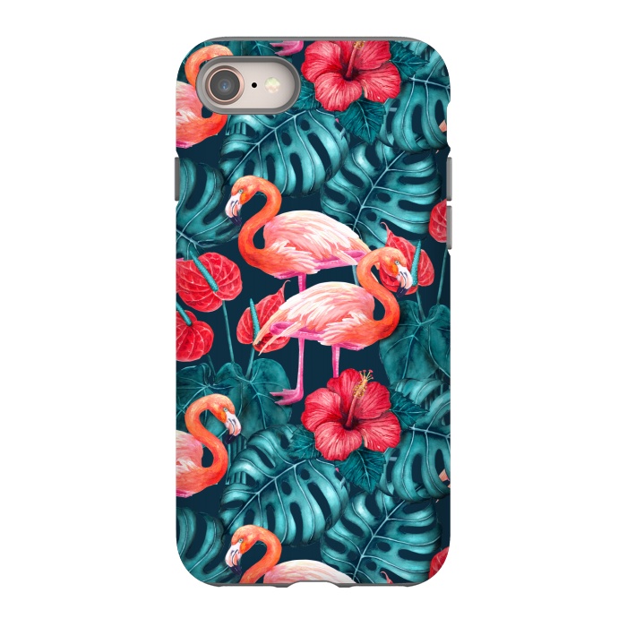 iPhone SE StrongFit Flamingo birds and tropical garden watercolor by Katerina Kirilova