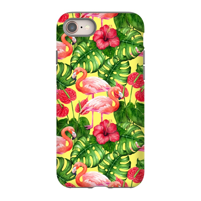 iPhone SE StrongFit Flamingo birds and tropical garden watercolor 2 by Katerina Kirilova