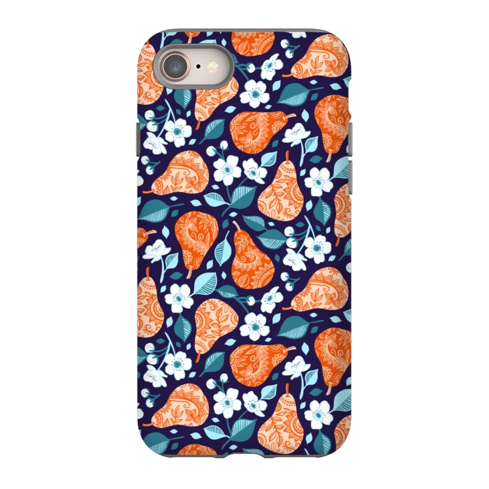iPhone SE StrongFit Cheerful Pears in Orange on Navy Blue by Micklyn Le Feuvre