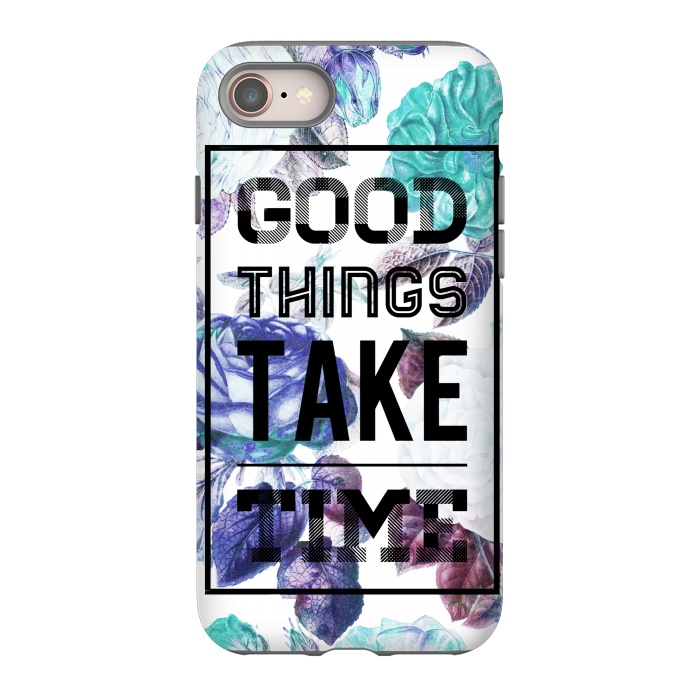 iPhone SE StrongFit Good things take time motivational typography vintage blue roses by Oana 
