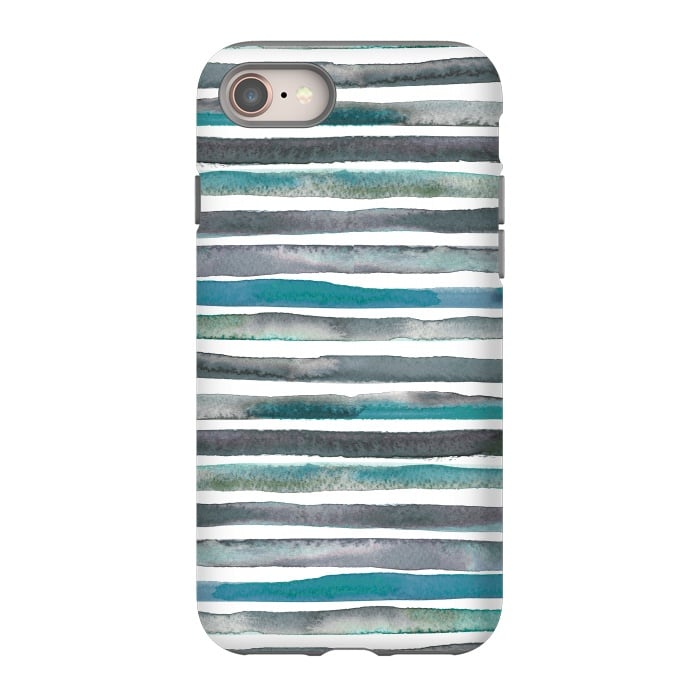 iPhone SE StrongFit Watercolor Stripes and Lines Blue Aqua by Ninola Design