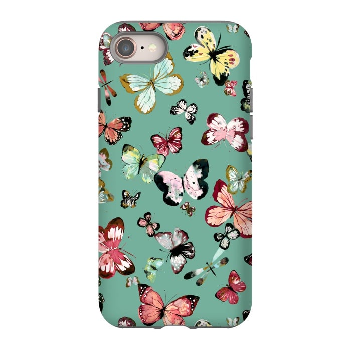 iPhone SE StrongFit Flying Butterflies Watercolor Teal by Ninola Design