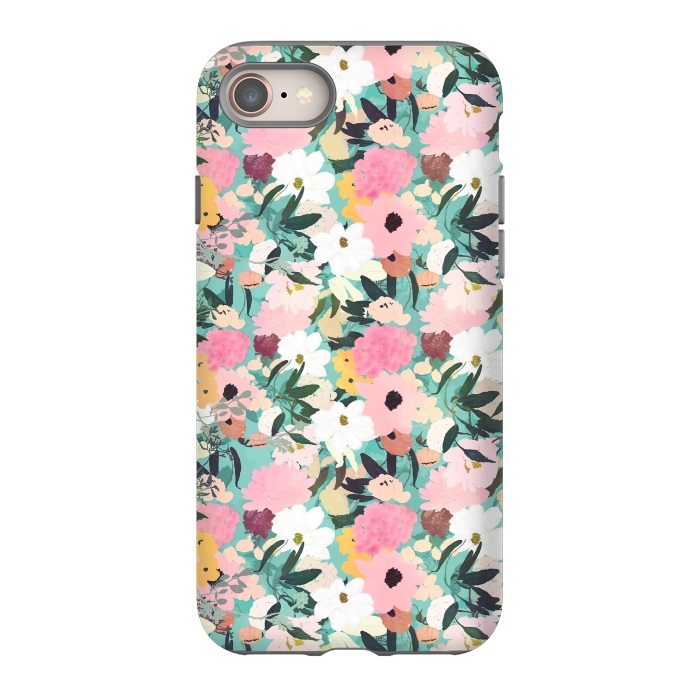 iPhone SE StrongFit Pretty Watercolor Pink & White Floral Green Design by InovArts