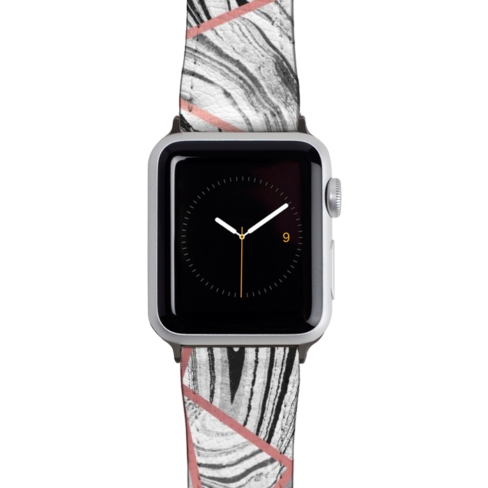 Watch 42mm / 44mm Strap PU leather White marble with black stripes and rose gold triangles by Oana 