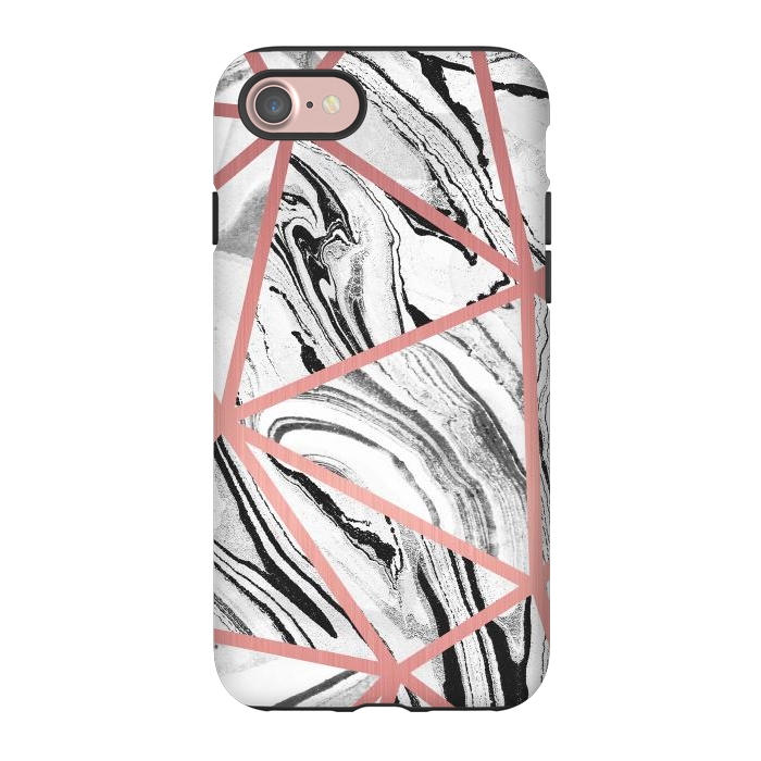 iPhone 7 StrongFit White marble with black stripes and rose gold triangles by Oana 