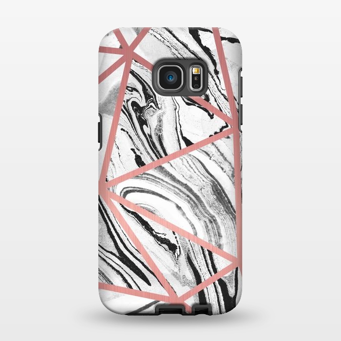 Galaxy S7 EDGE StrongFit White marble with black stripes and rose gold triangles by Oana 