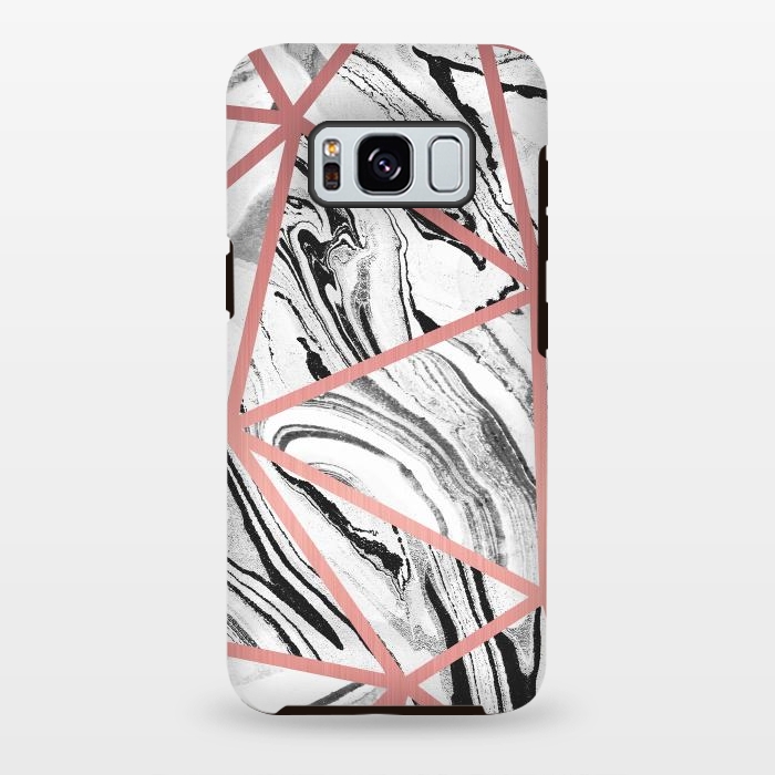 Galaxy S8 plus StrongFit White marble with black stripes and rose gold triangles by Oana 