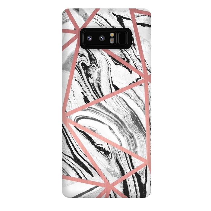 Galaxy Note 8 StrongFit White marble with black stripes and rose gold triangles by Oana 