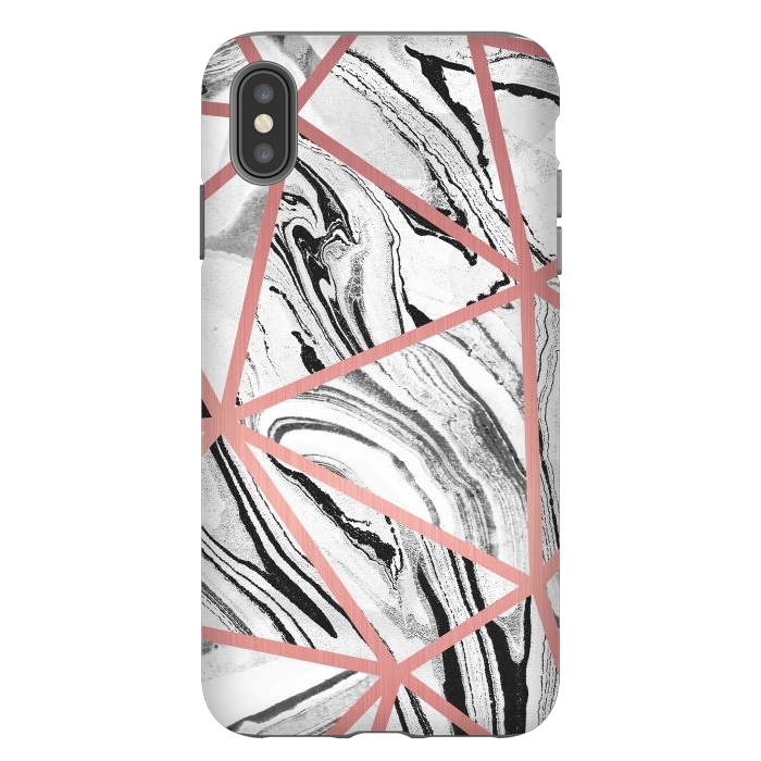 iPhone Xs Max StrongFit White marble with black stripes and rose gold triangles by Oana 