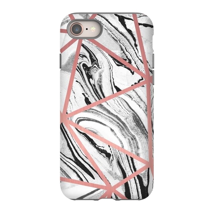 iPhone SE StrongFit White marble with black stripes and rose gold triangles by Oana 