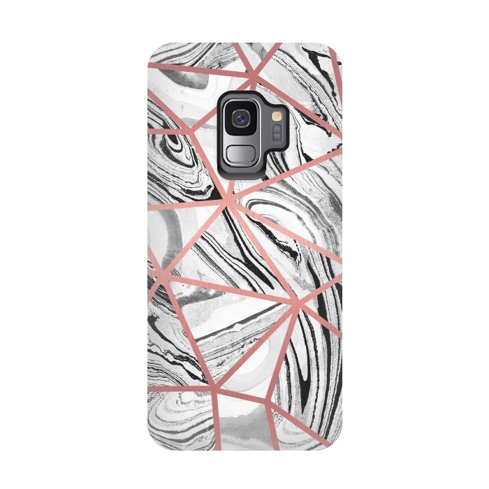 Galaxy S9 StrongFit Triangle geometric painted marble tiles with rose gold by Oana 