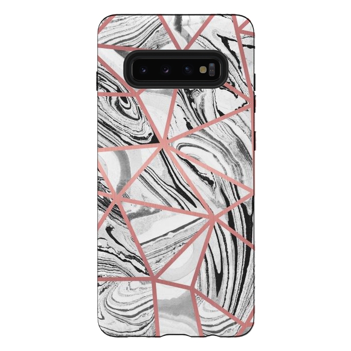 Galaxy S10 plus StrongFit Triangle geometric painted marble tiles with rose gold by Oana 