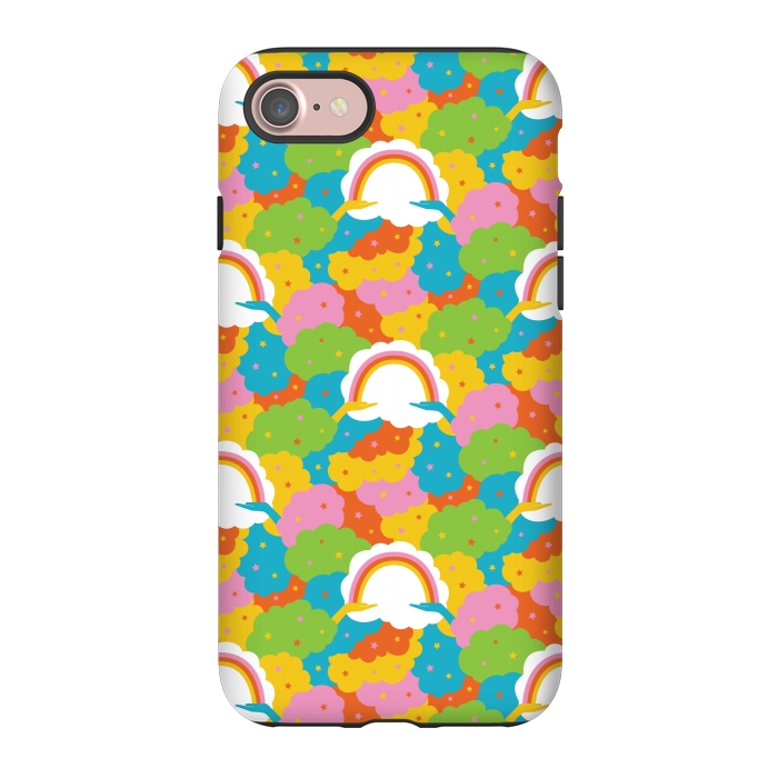 iPhone 7 StrongFit Rainbows, clouds, hands, We're in This Together repeat pattern in pastels by Portia Monberg