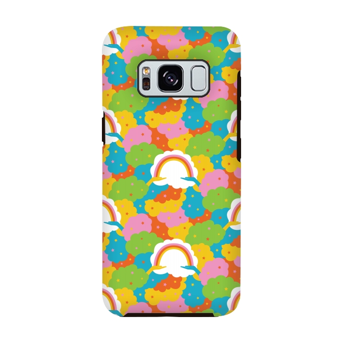 Galaxy S8 StrongFit Rainbows, clouds, hands, We're in This Together repeat pattern in pastels by Portia Monberg