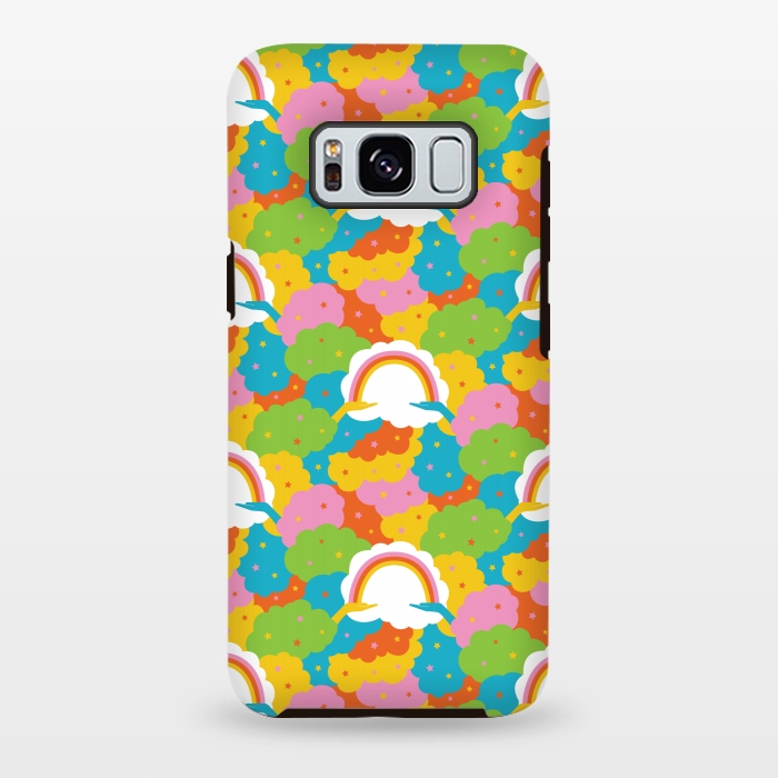 Galaxy S8 plus StrongFit Rainbows, clouds, hands, We're in This Together repeat pattern in pastels by Portia Monberg