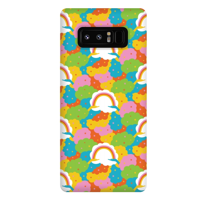Galaxy Note 8 StrongFit Rainbows, clouds, hands, We're in This Together repeat pattern in pastels by Portia Monberg