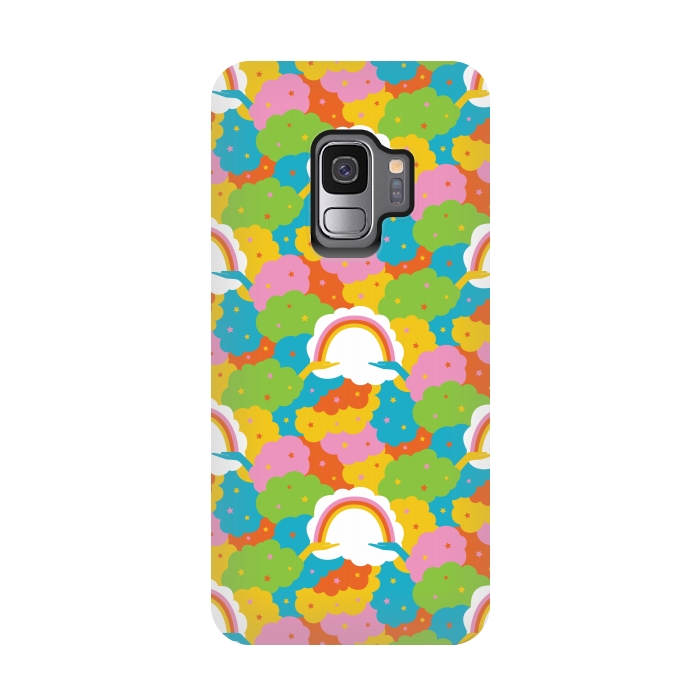 Galaxy S9 StrongFit Rainbows, clouds, hands, We're in This Together repeat pattern in pastels by Portia Monberg