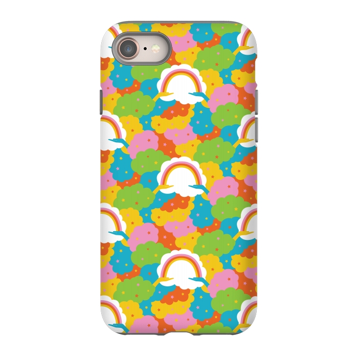 iPhone 8 StrongFit Rainbows, clouds, hands, We're in This Together repeat pattern in pastels by Portia Monberg