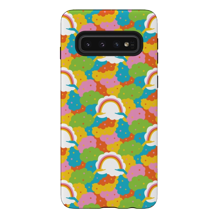 Galaxy S10 StrongFit Rainbows, clouds, hands, We're in This Together repeat pattern in pastels by Portia Monberg