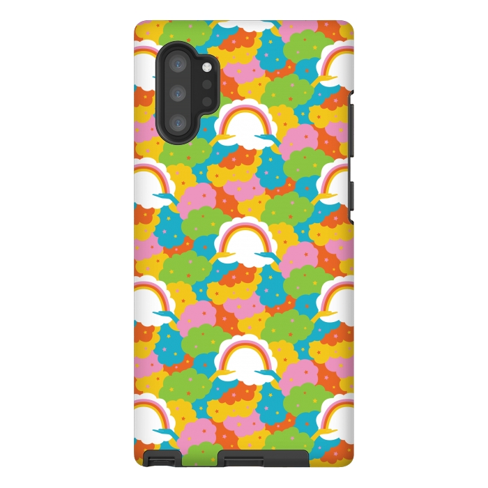 Galaxy Note 10 plus StrongFit Rainbows, clouds, hands, We're in This Together repeat pattern in pastels by Portia Monberg