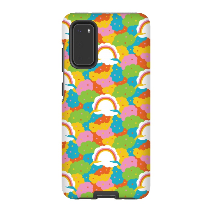 Galaxy S20 StrongFit Rainbows, clouds, hands, We're in This Together repeat pattern in pastels by Portia Monberg