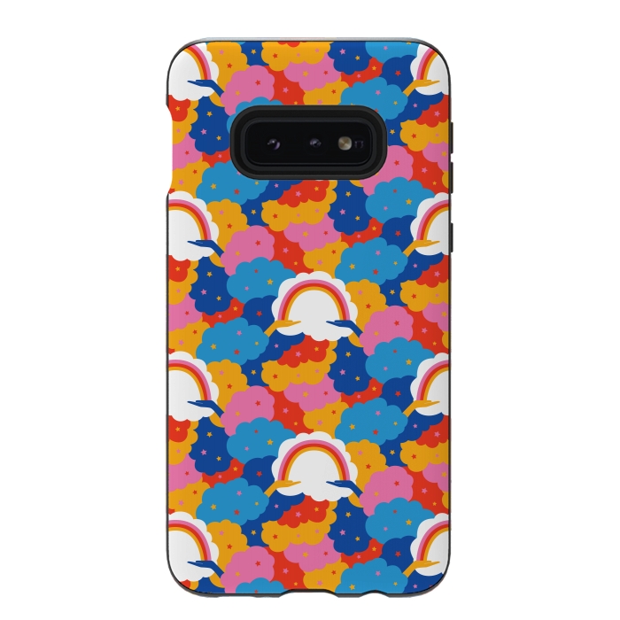Galaxy S10e StrongFit Rainbows, clouds and hands, we're in this together in jewel tones by Portia Monberg