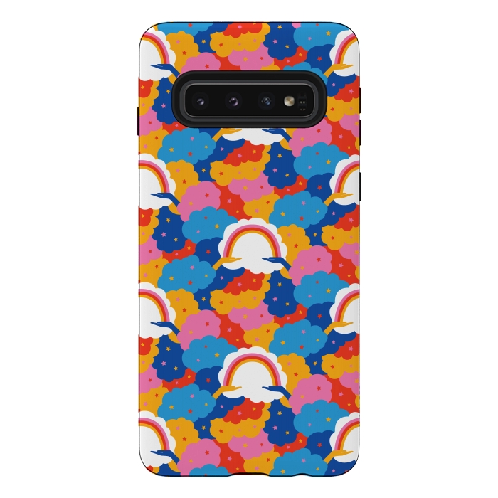 Galaxy S10 StrongFit Rainbows, clouds and hands, we're in this together in jewel tones by Portia Monberg