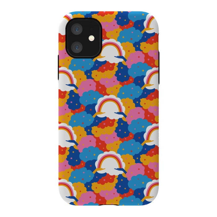 iPhone 11 StrongFit Rainbows, clouds and hands, we're in this together in jewel tones by Portia Monberg