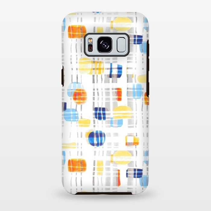 Galaxy S8 plus StrongFit Blue & Yellow Abstract Gouache Shapes & Gingham by Tigatiga