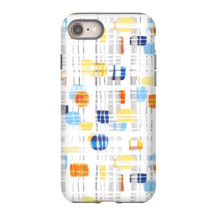 iPhone 8 StrongFit Blue & Yellow Abstract Gouache Shapes & Gingham by Tigatiga