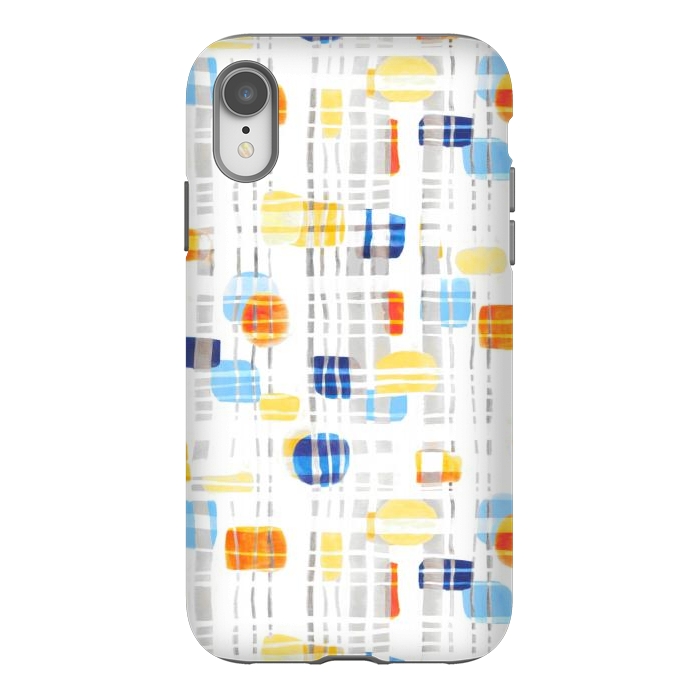 iPhone Xr StrongFit Blue & Yellow Abstract Gouache Shapes & Gingham by Tigatiga