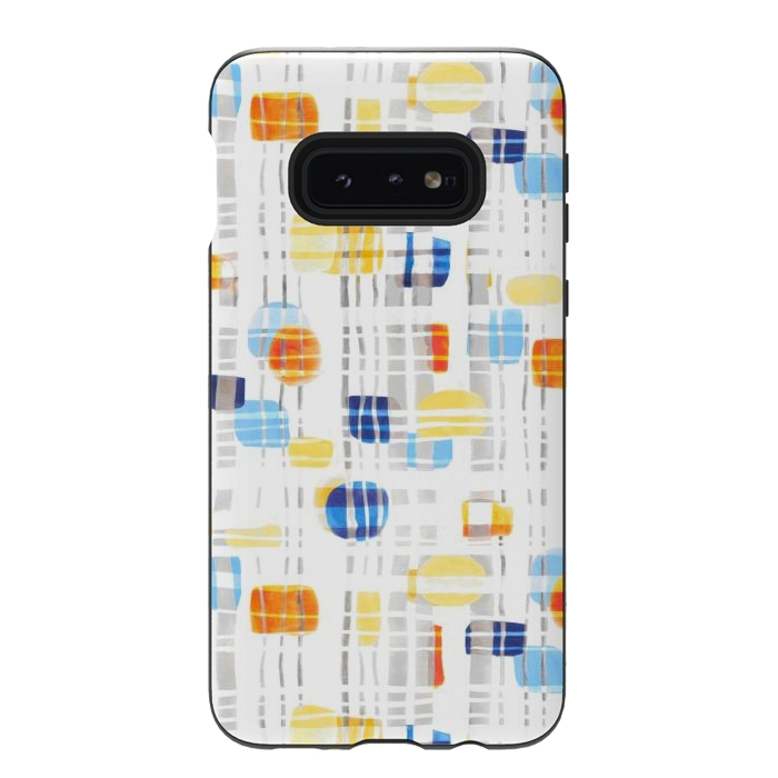 Galaxy S10e StrongFit Blue & Yellow Abstract Gouache Shapes & Gingham by Tigatiga