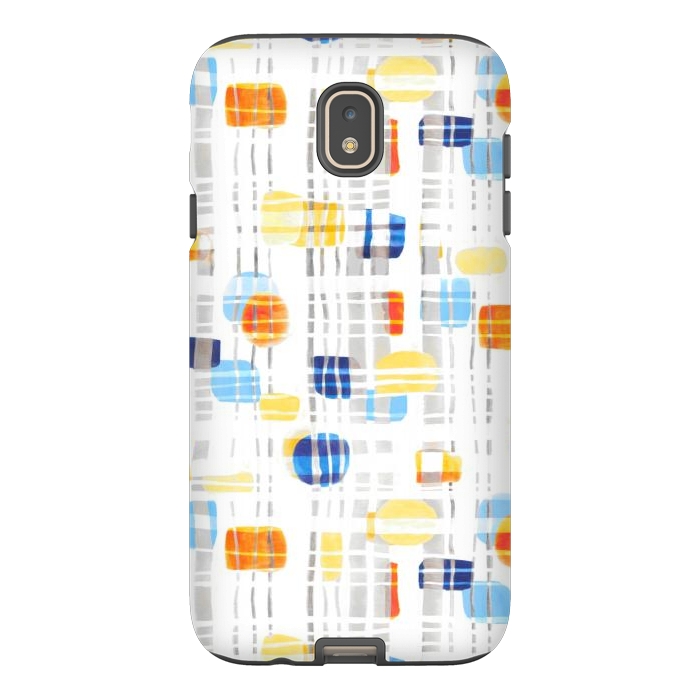 Galaxy J7 StrongFit Blue & Yellow Abstract Gouache Shapes & Gingham by Tigatiga