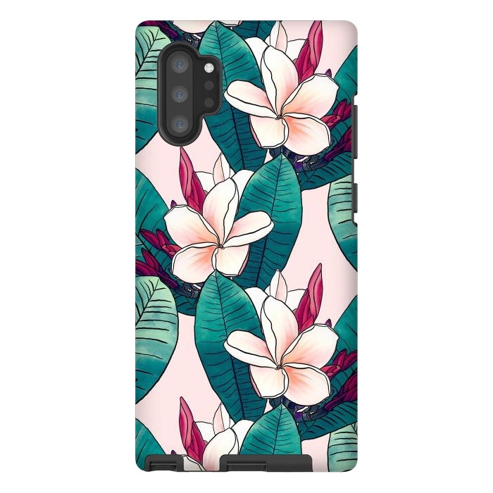 Galaxy Note 10 plus StrongFit Trendy Tropical Plumeria Flowers Green Foliage Design by InovArts