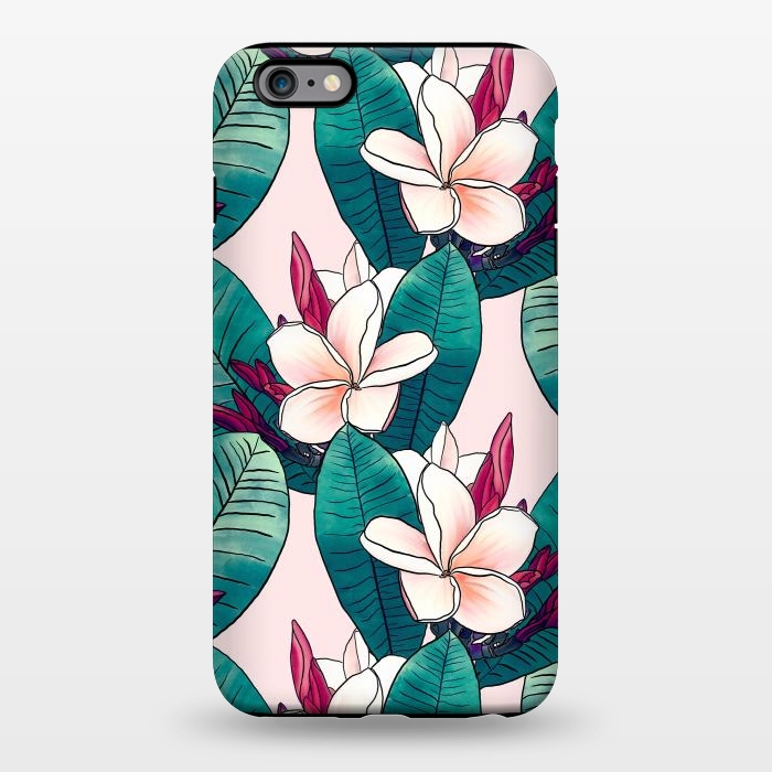iPhone 6/6s plus StrongFit Trendy Tropical Plumeria Flowers Green Foliage Design by InovArts