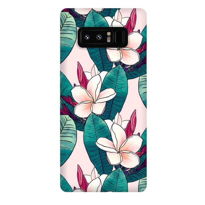 Galaxy Note 8 StrongFit Trendy Tropical Plumeria Flowers Green Foliage Design by InovArts