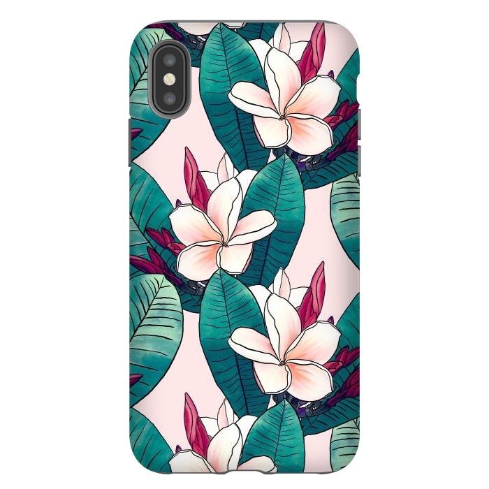 iPhone Xs Max StrongFit Trendy Tropical Plumeria Flowers Green Foliage Design by InovArts