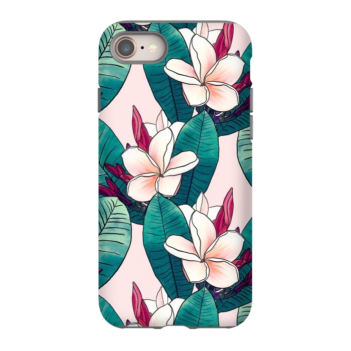 iPhone SE StrongFit Trendy Tropical Plumeria Flowers Green Foliage Design by InovArts