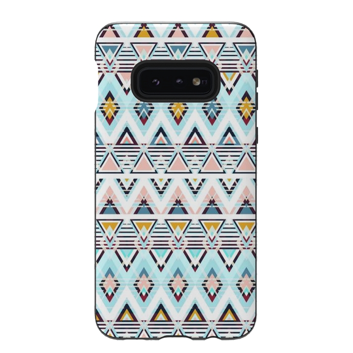 Galaxy S10e StrongFit Colorful ethnic tribal triangles by Oana 