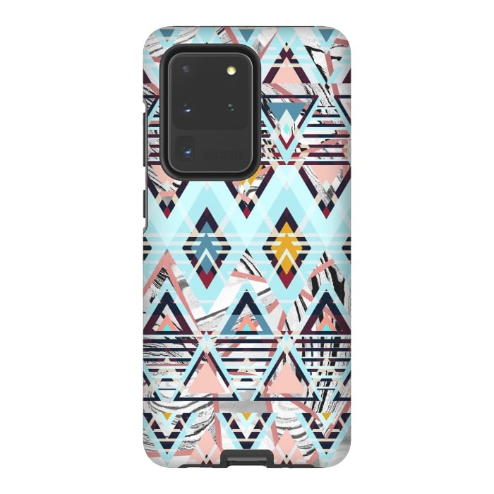 Galaxy S20 Ultra StrongFit Colorful brushed tribal triangles by Oana 