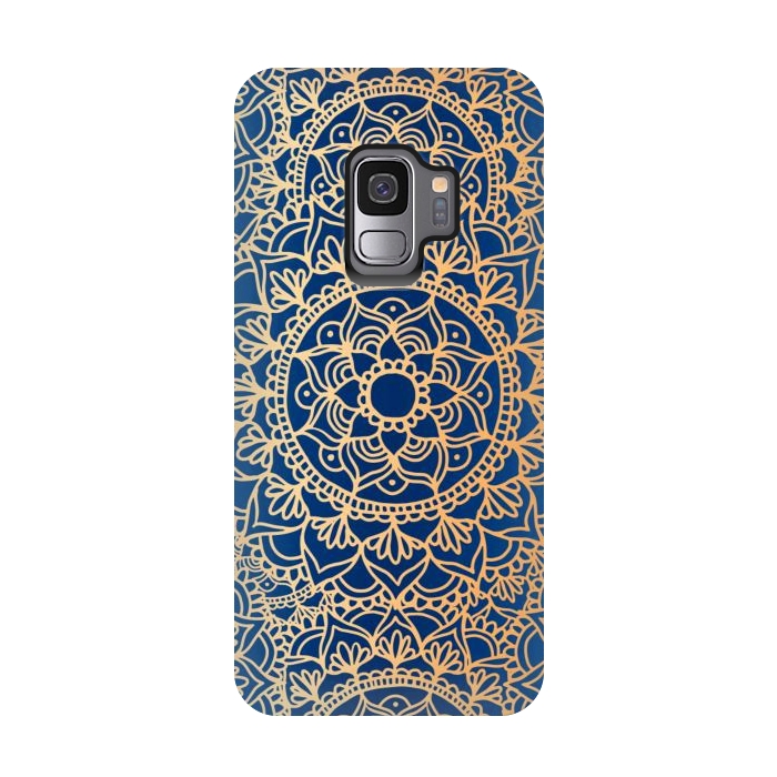 Galaxy S9 StrongFit Blue and Yellow Mandala Pattern by Julie Erin Designs