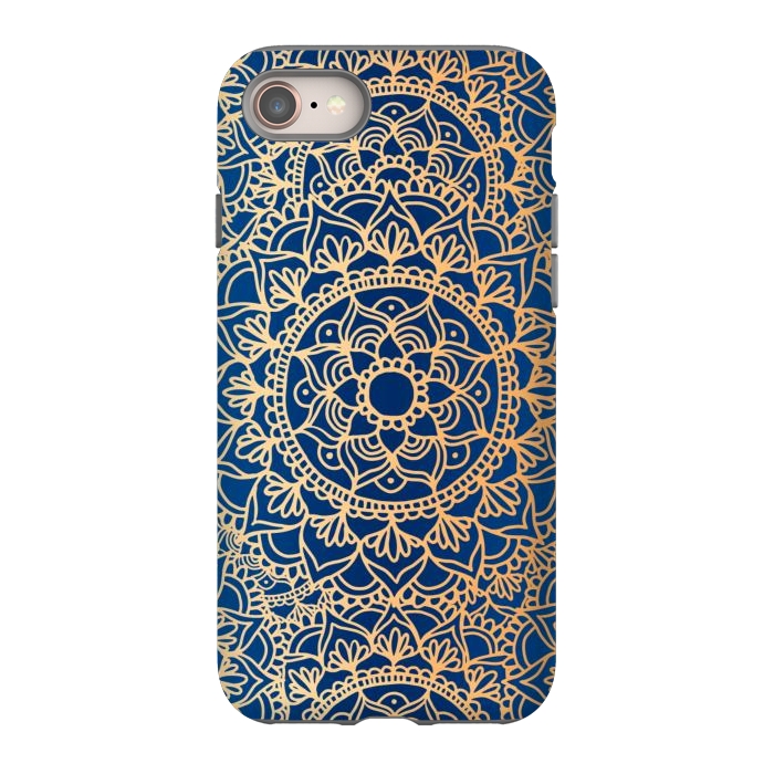 iPhone 8 StrongFit Blue and Yellow Mandala Pattern by Julie Erin Designs
