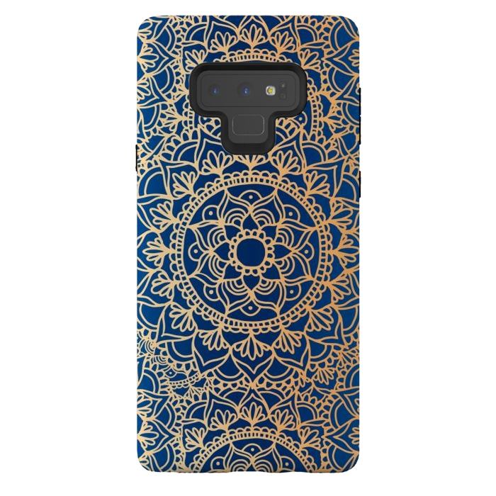Galaxy Note 9 StrongFit Blue and Yellow Mandala Pattern by Julie Erin Designs