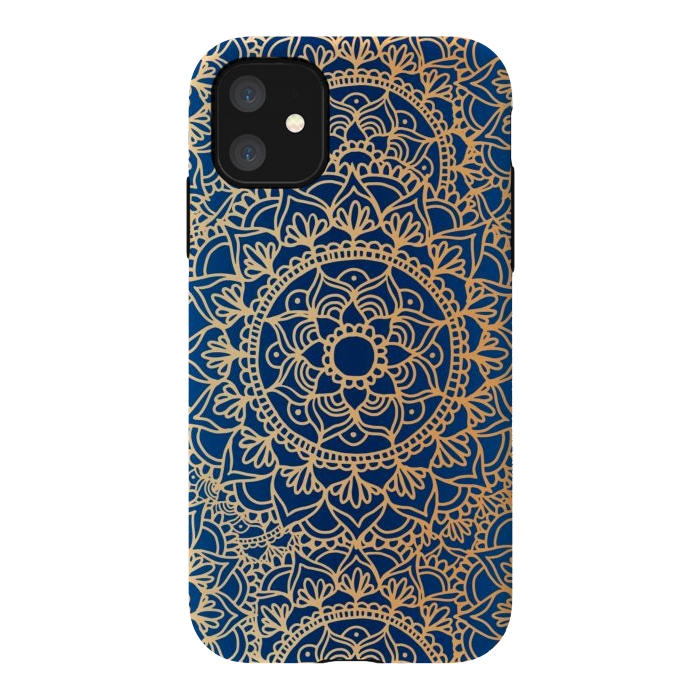 iPhone 11 StrongFit Blue and Yellow Mandala Pattern by Julie Erin Designs