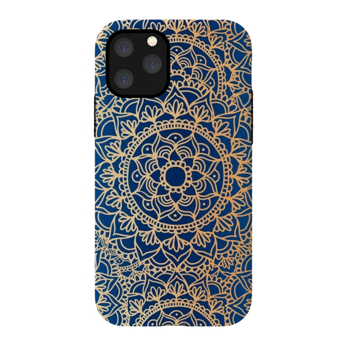 iPhone 11 Pro StrongFit Blue and Yellow Mandala Pattern by Julie Erin Designs